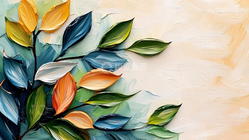 高清大图下载【趣麦麦图】油画风格树叶图案