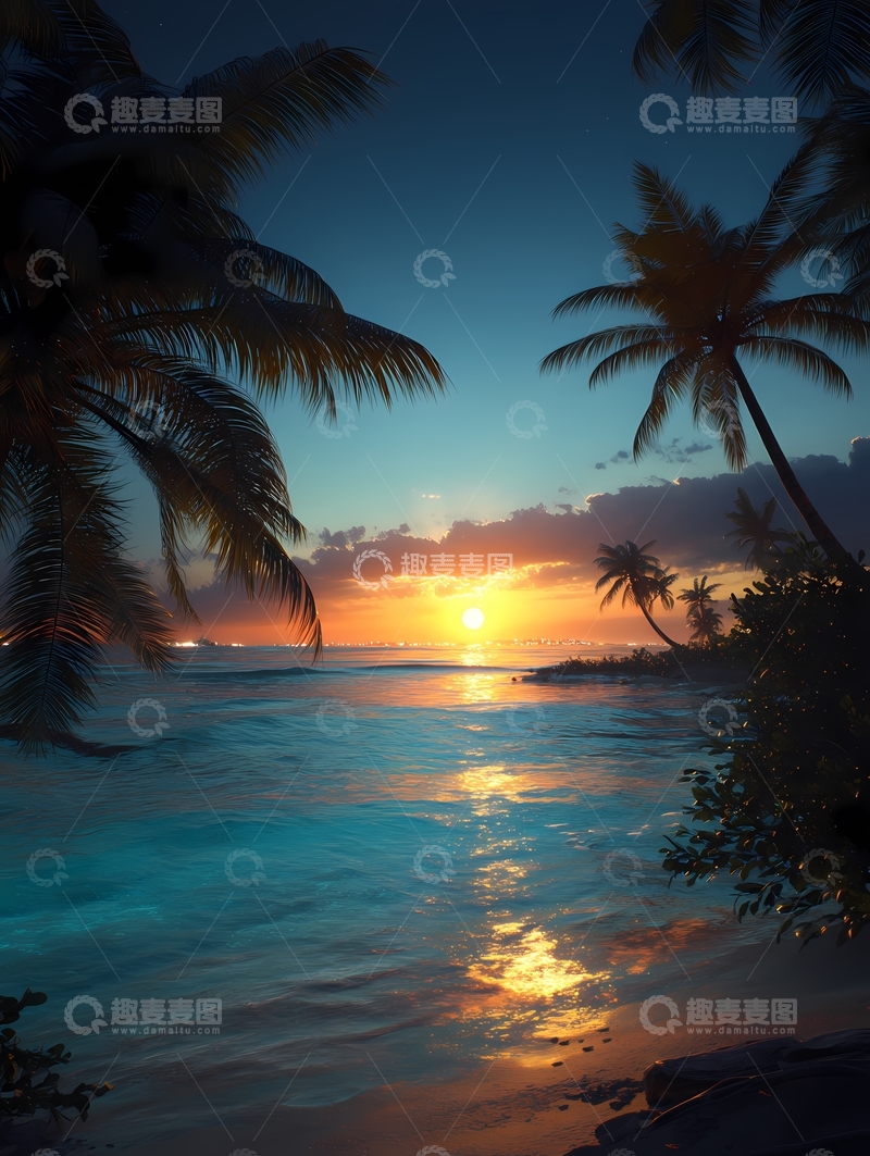 高清大图下载【趣麦麦图】海边夕阳朝阳日出1