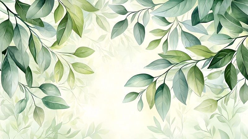 浅绿色叶子水彩背景