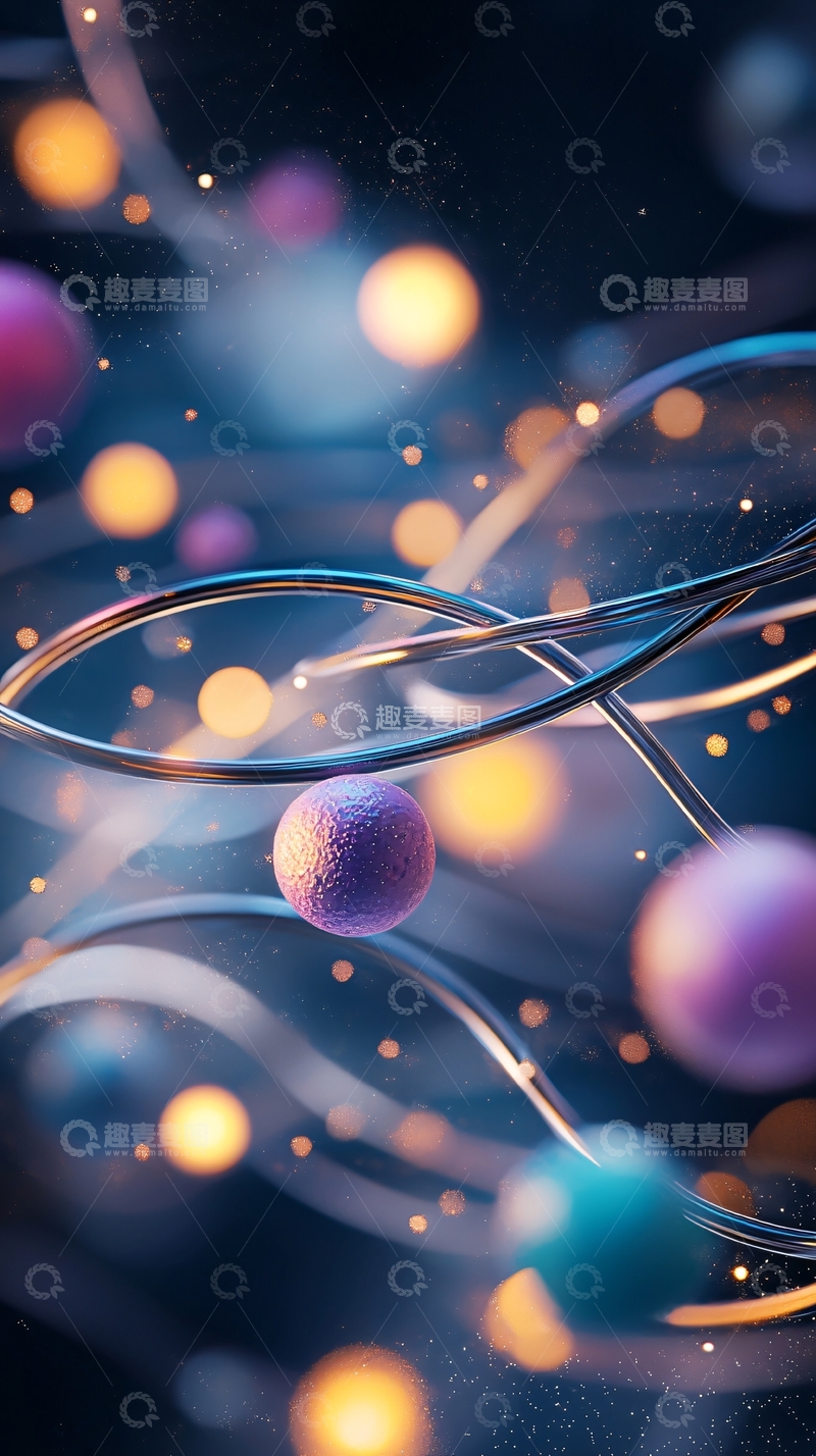 高清大图下载【趣麦麦图】漂浮球体与流线型光带