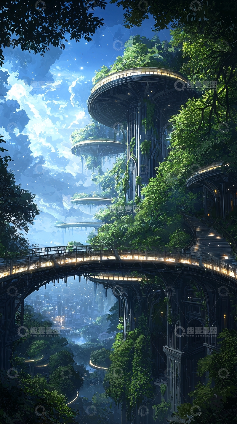 高清大图下载【趣麦麦图】未来城市森林家园