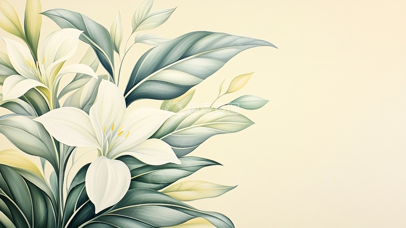 高清大图下载【趣麦麦图】白色花朵与绿叶