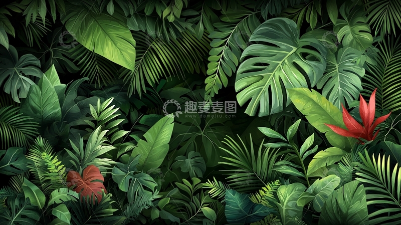 高清大图下载【趣麦麦图】茂密热带植物丛林背景