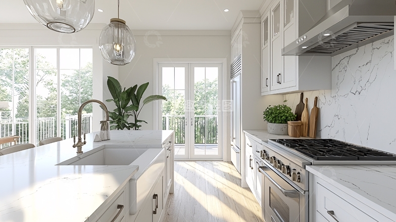 高清大图下载【趣麦麦图】明亮简约的白色厨房