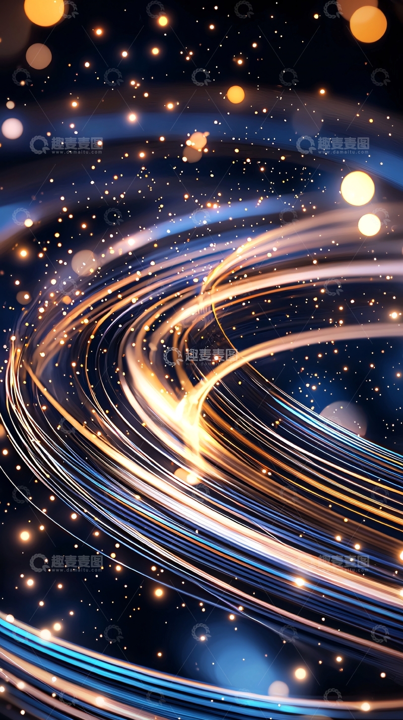 高清大图下载【趣麦麦图】金色光线在深蓝色背景上交织