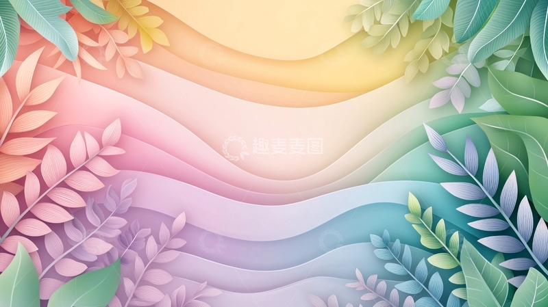 高清大图下载【趣麦麦图】彩色渐变纸艺植物背景