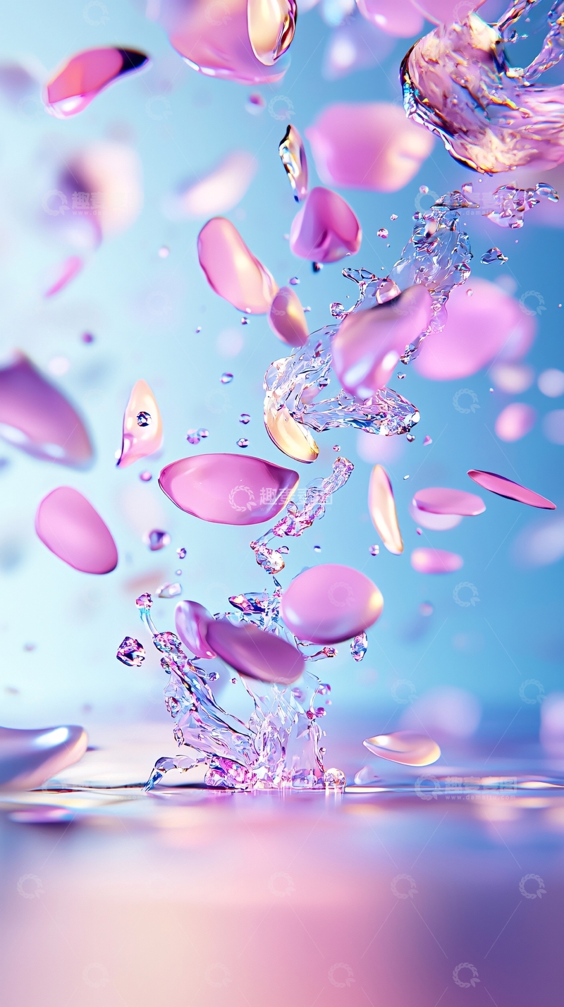 高清大图下载【趣麦麦图】粉色花瓣与水飞溅