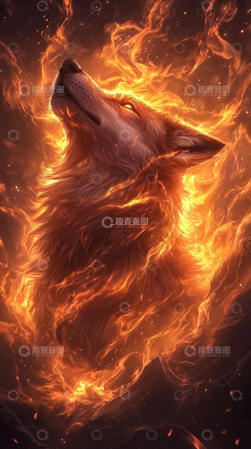 高清大图下载【趣麦麦图】火焰环绕的狼