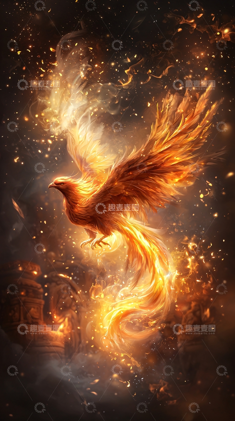 高清大图下载【趣麦麦图】金色火焰凤凰飞舞