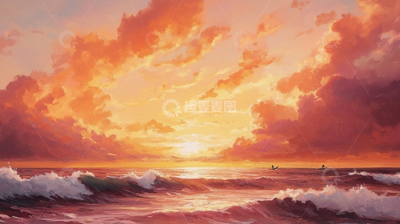 高清大图下载【趣麦麦图】海边日落晚霞浪漫唯美