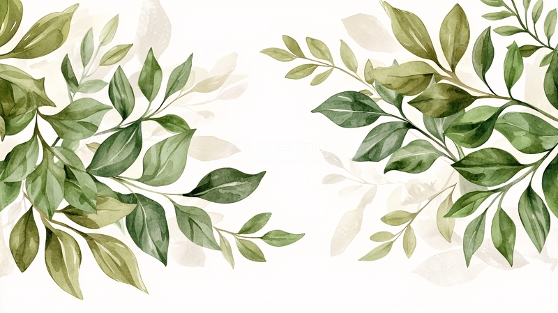 高清大图下载【趣麦麦图】水彩植物枝叶背景