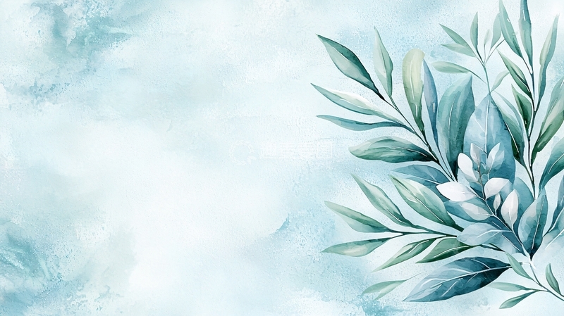 高清大图下载【趣麦麦图】浅蓝色水彩植物背景