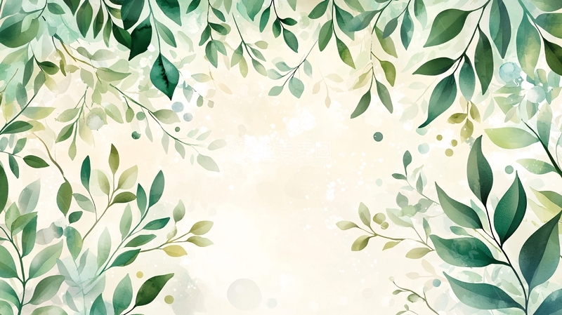 高清大图下载【趣麦麦图】清新淡雅的水彩树叶边框