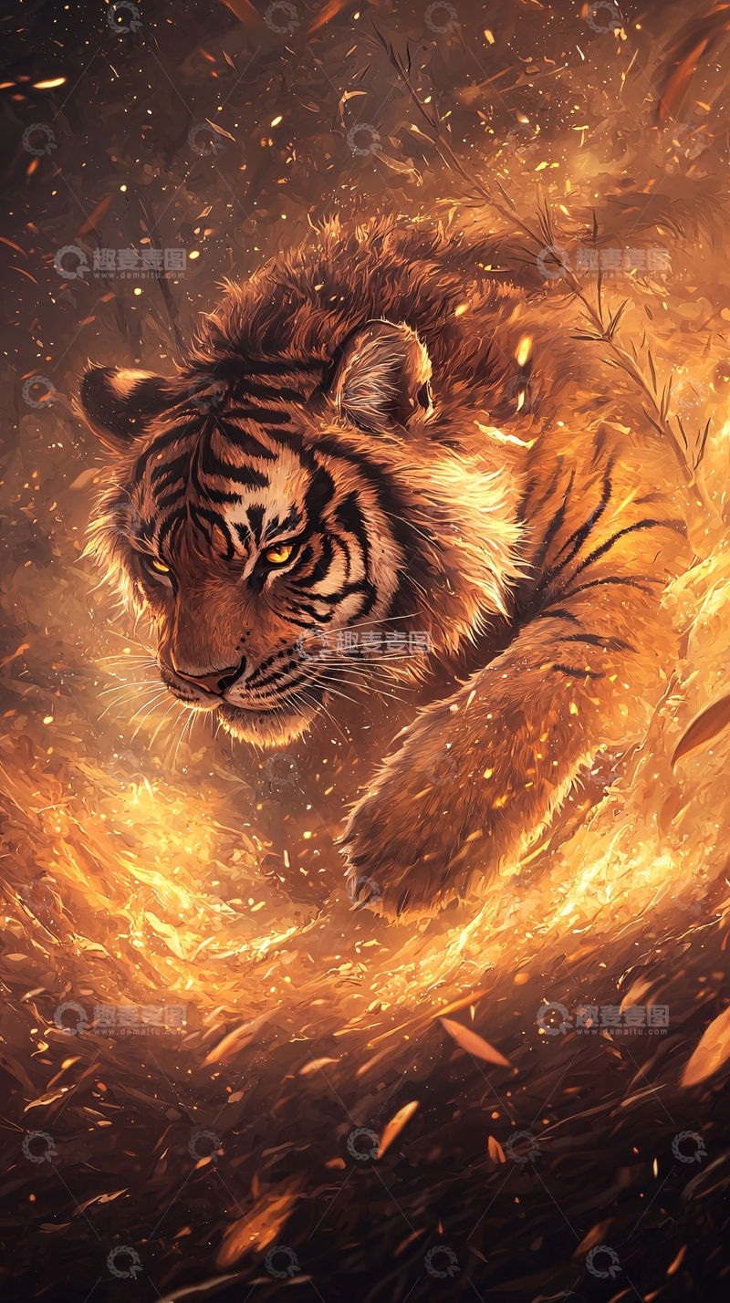 高清大图下载【趣麦麦图】燃烧效果的老虎