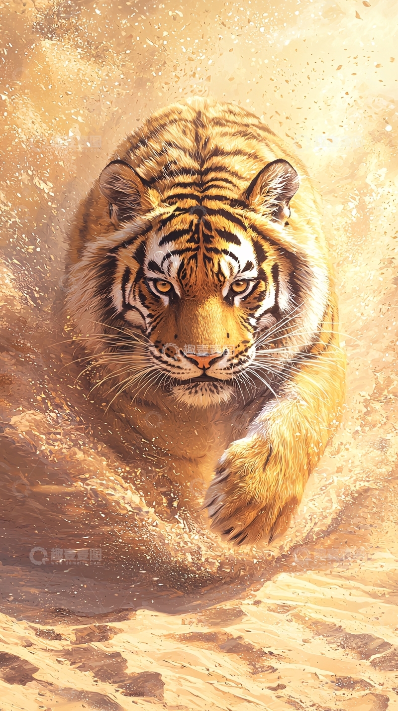 高清大图下载【趣麦麦图】奔腾的老虎跃出水面