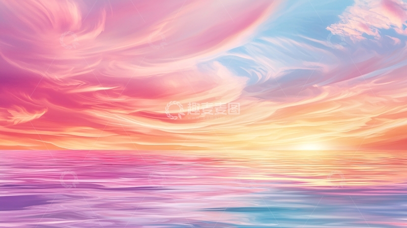 高清大图下载【趣麦麦图】粉色天空水面