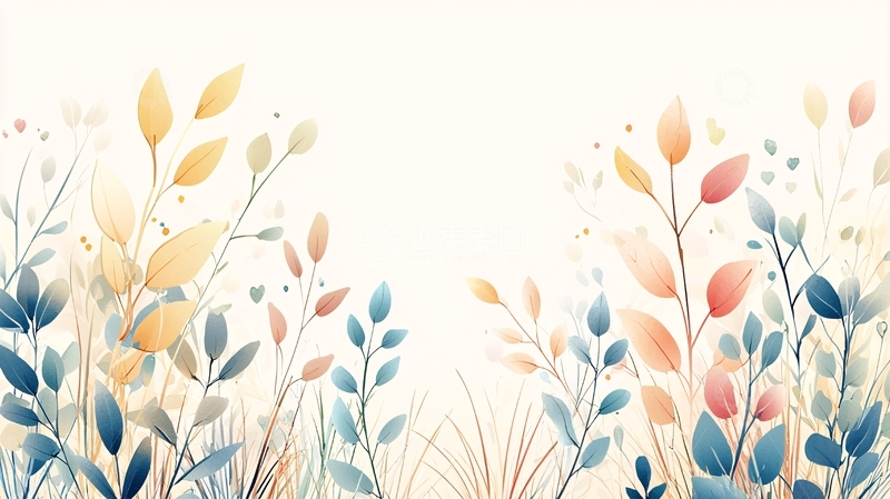 高清大图下载【趣麦麦图】淡雅水彩植物背景