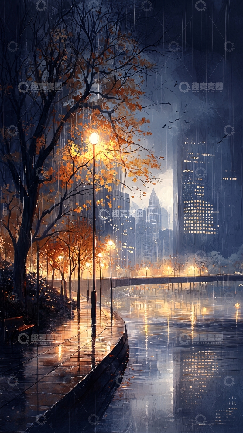 高清大图下载【趣麦麦图】雨夜城市光影
