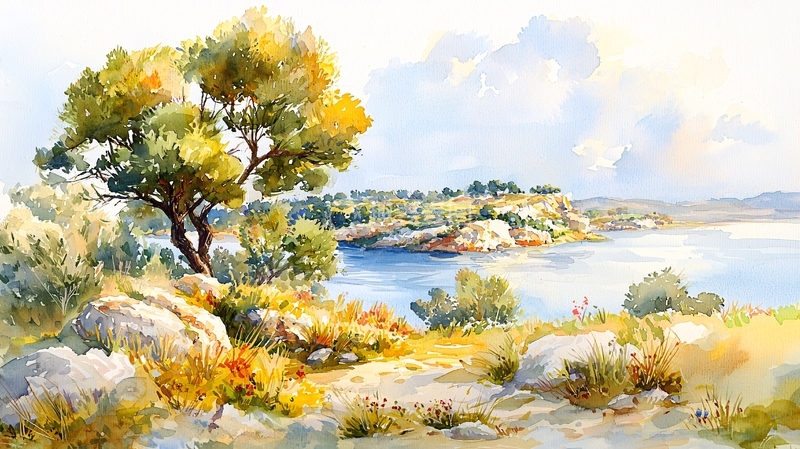 高清大图下载【趣麦麦图】水边树木风景的写意画