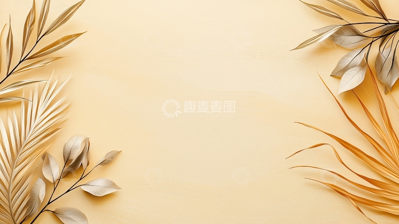 高清大图下载【趣麦麦图】米色背景金色叶子装饰