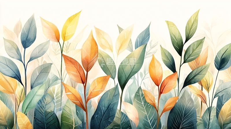 高清大图下载【趣麦麦图】水彩植物叶子背景