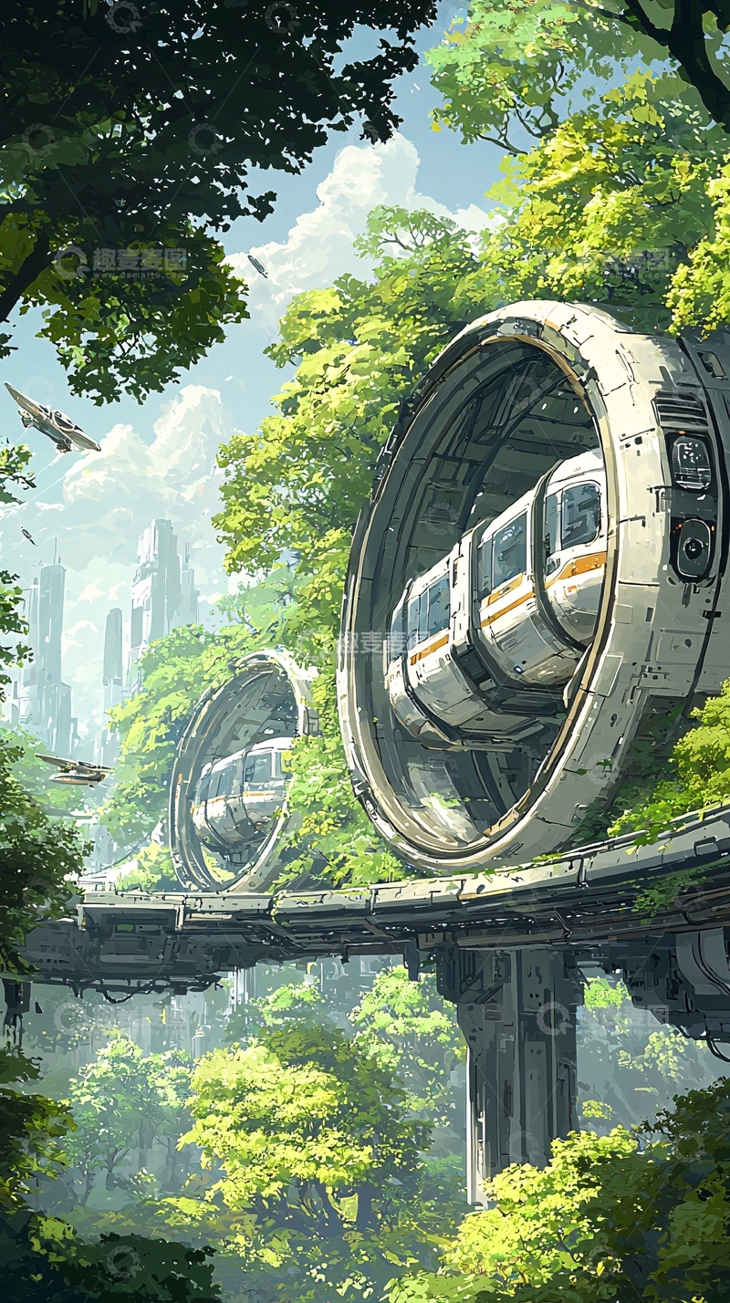 高清大图下载【趣麦麦图】未来城市森林轨道交通