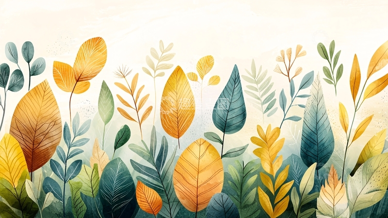 高清大图下载【趣麦麦图】水彩植物花卉背景墙