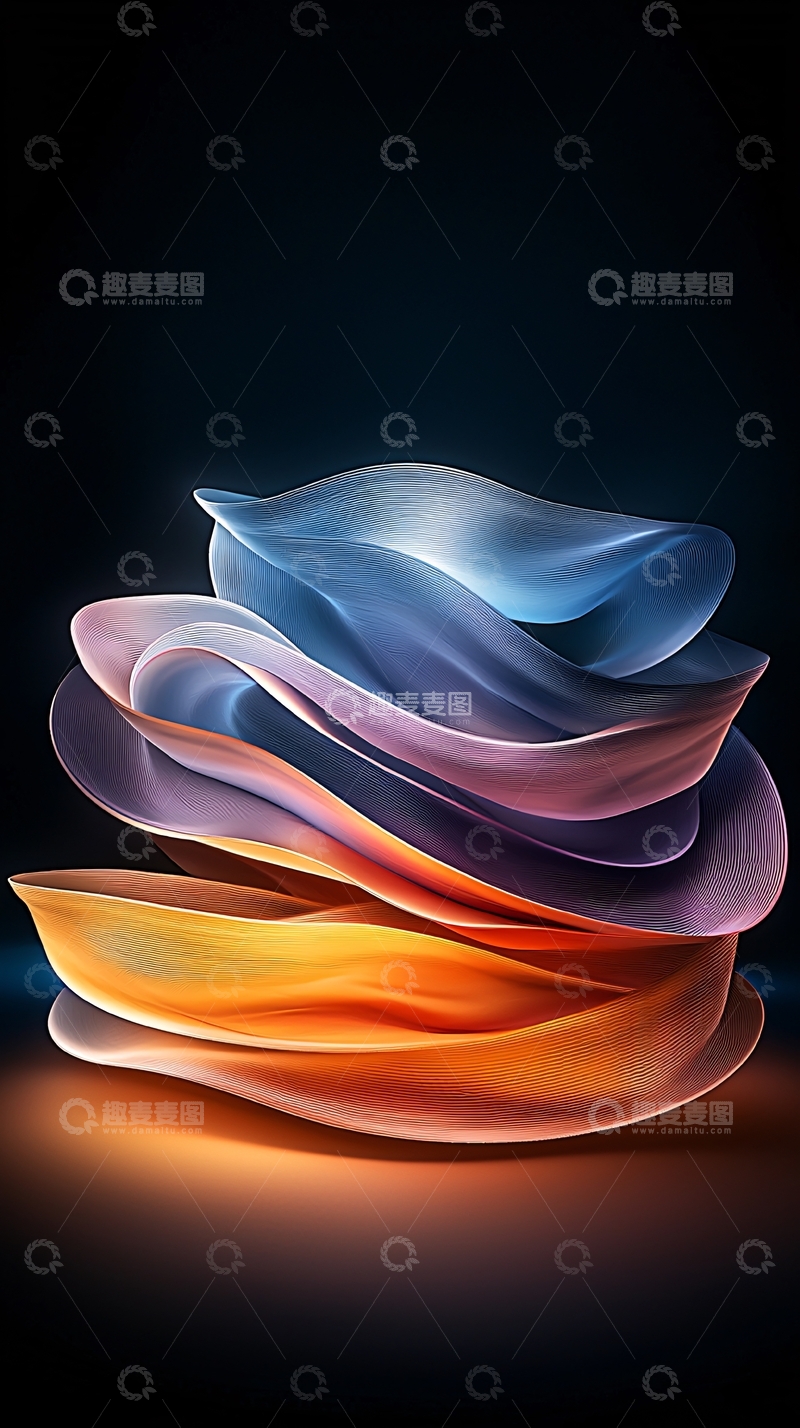 高清大图下载【趣麦麦图】抽象曲线堆叠发光