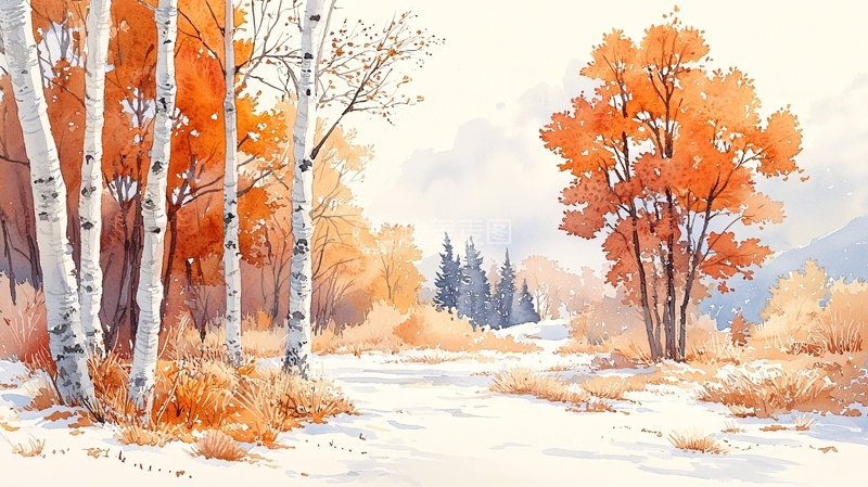 高清大图下载【趣麦麦图】秋日水彩风景画