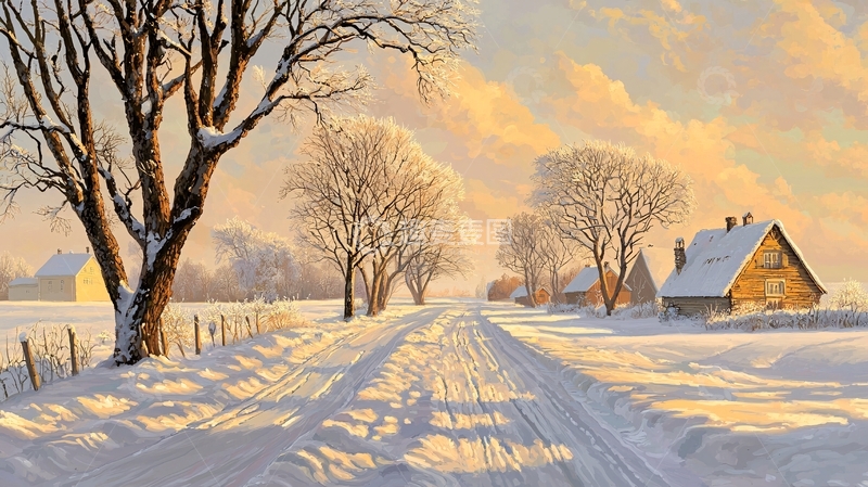 高清大图下载【趣麦麦图】雪后乡村阳光路