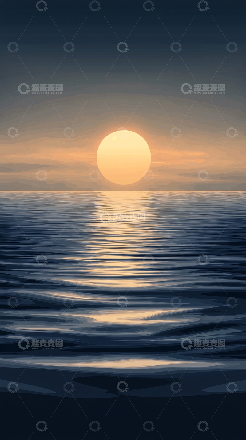 高清大图下载【趣麦麦图】海上日出金色光芒