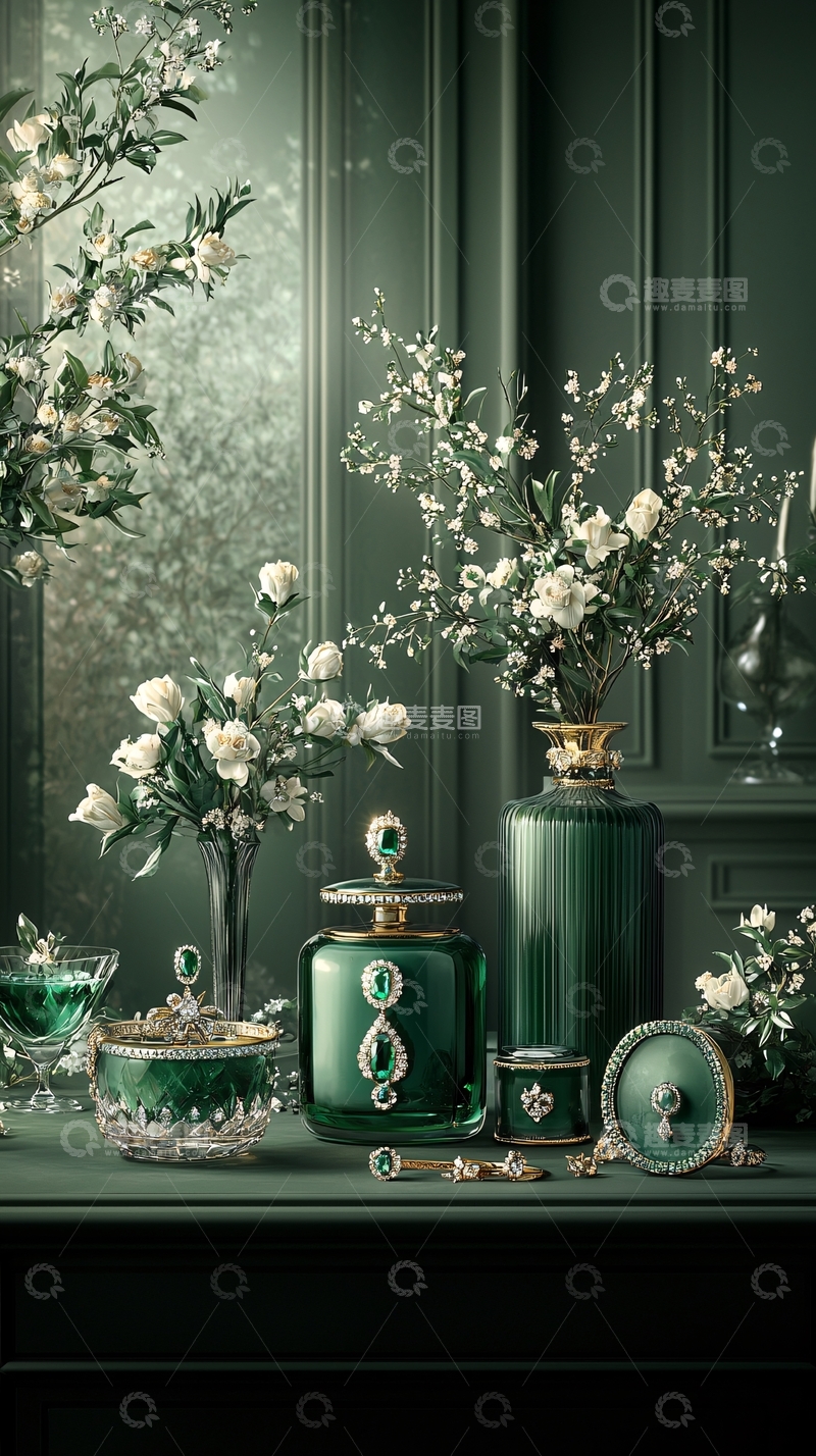高清大图下载【趣麦麦图】深绿色调精致静物摆拍