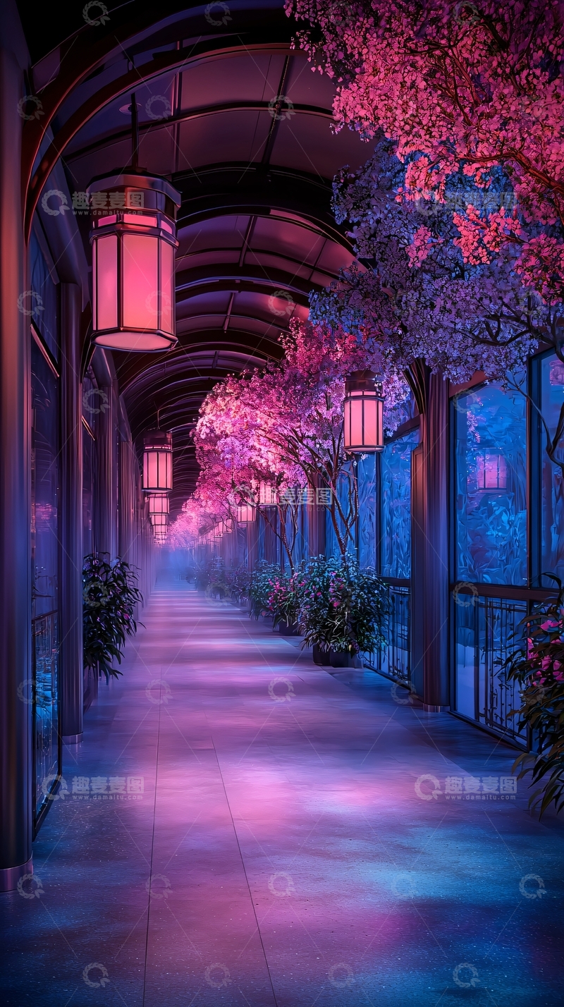 高清大图下载【趣麦麦图】梦幻紫色长廊场景