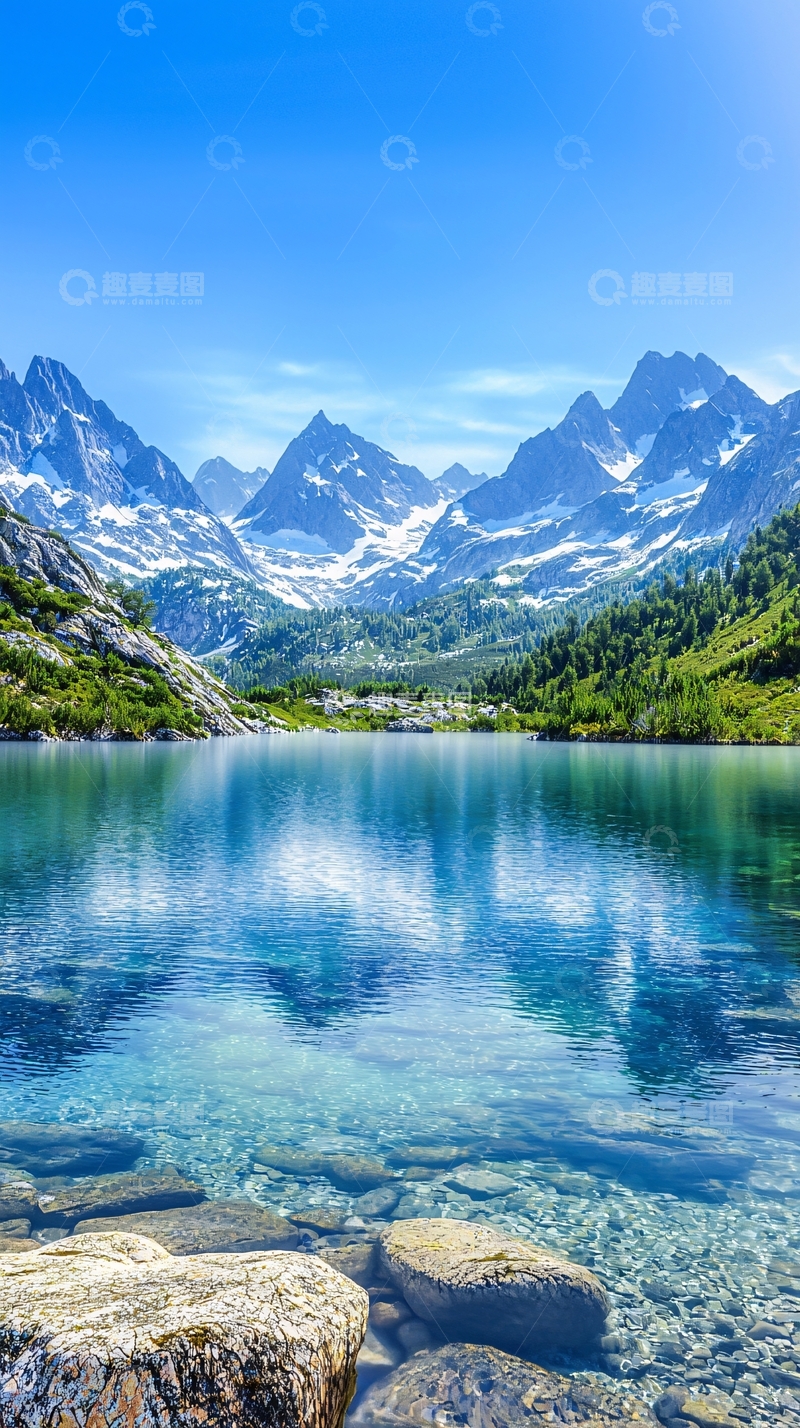 高清大图下载【趣麦麦图】清澈湖面倒映雪山