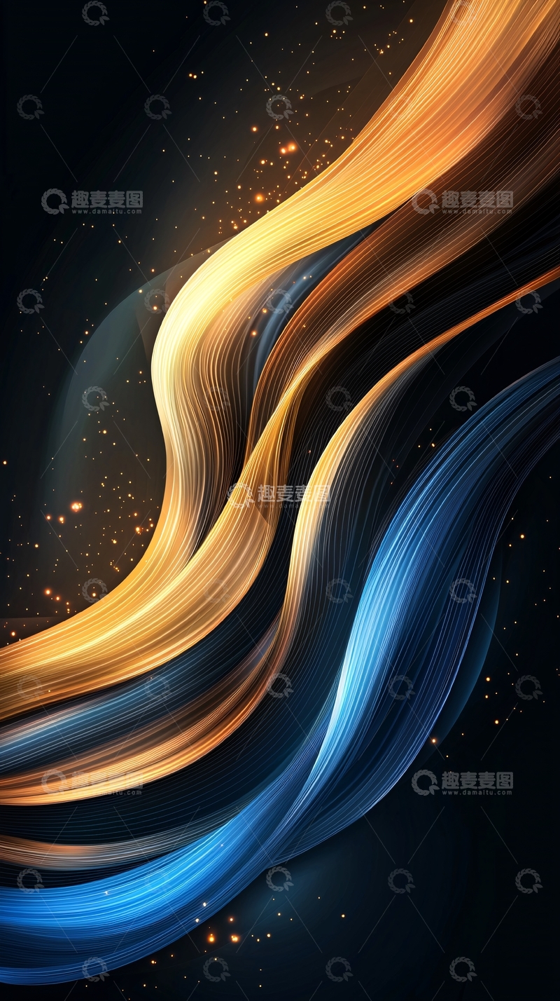 高清大图下载【趣麦麦图】金色蓝色流线型光影