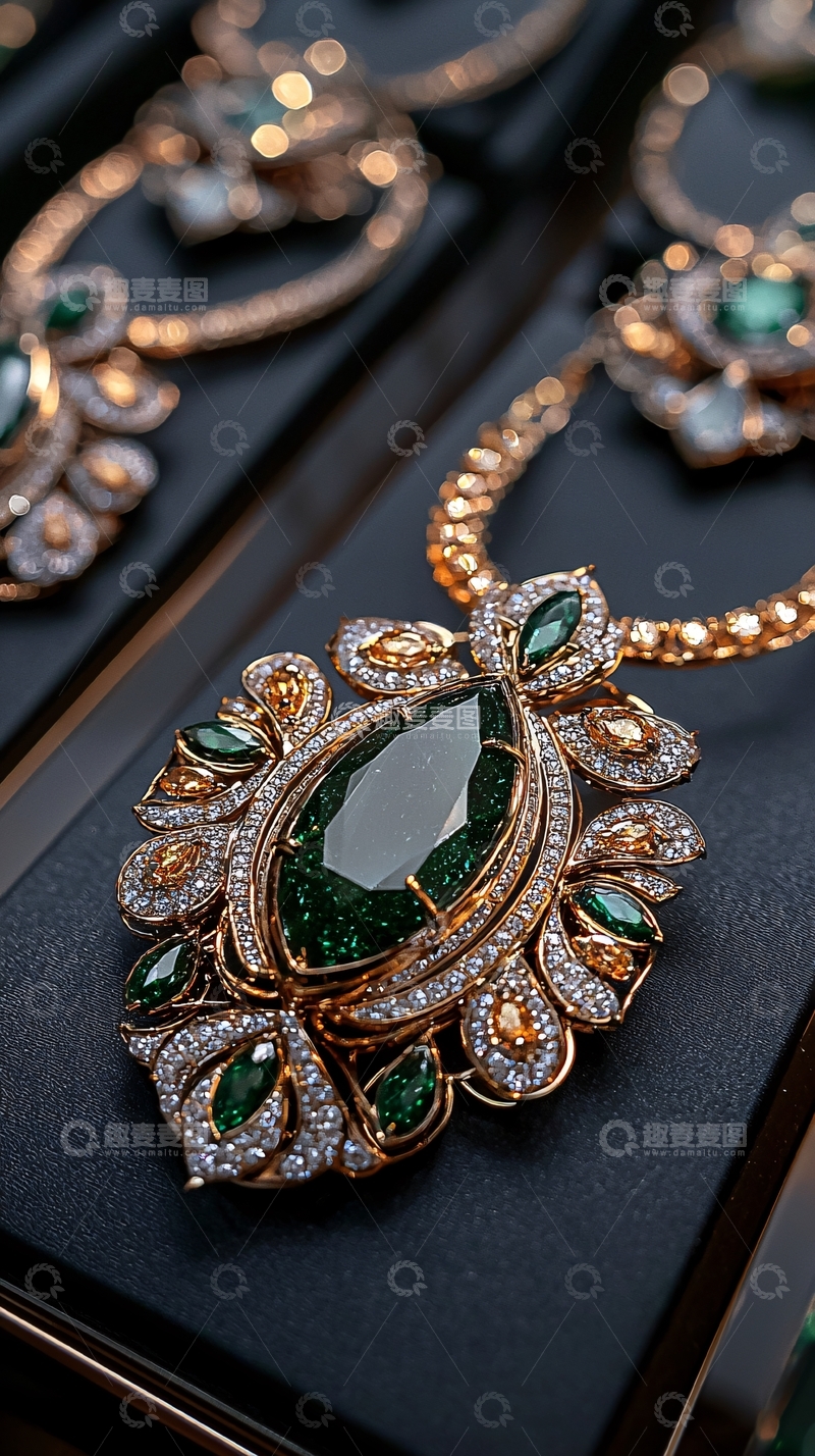 高清大图下载【趣麦麦图】精美绿宝石吊坠