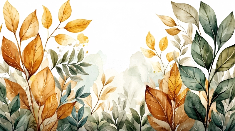 高清大图下载【趣麦麦图】秋季树叶水彩背景