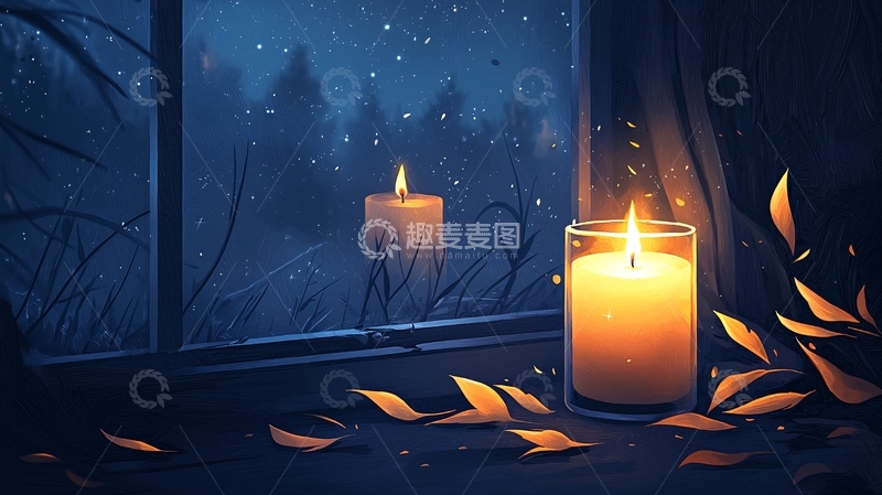 高清大图下载【趣麦麦图】温馨的烛光在窗边