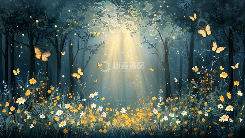 高清大图下载【趣麦麦图】童话森林光芒蝴蝶
