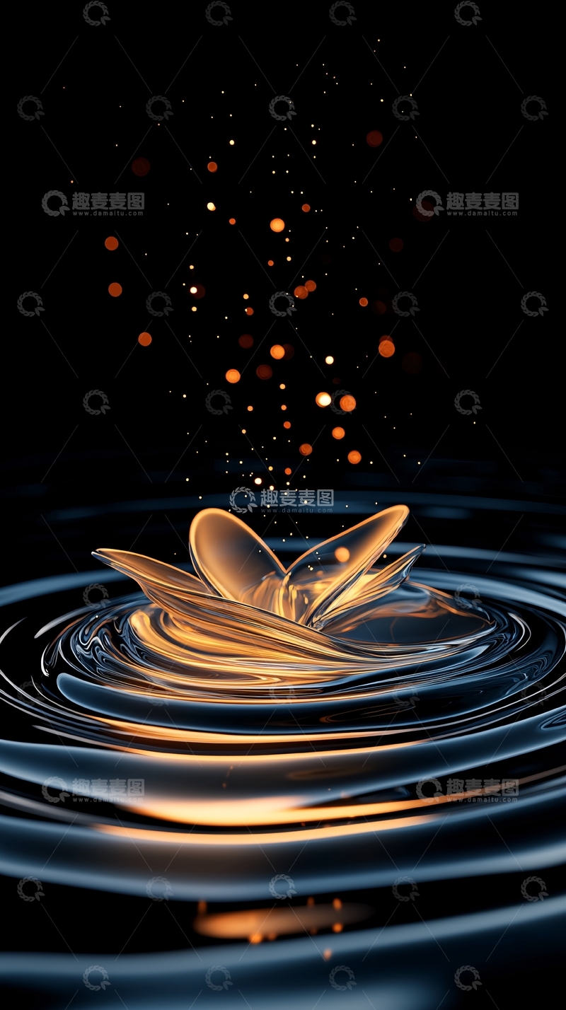 高清大图下载【趣麦麦图】水面上的金色花瓣