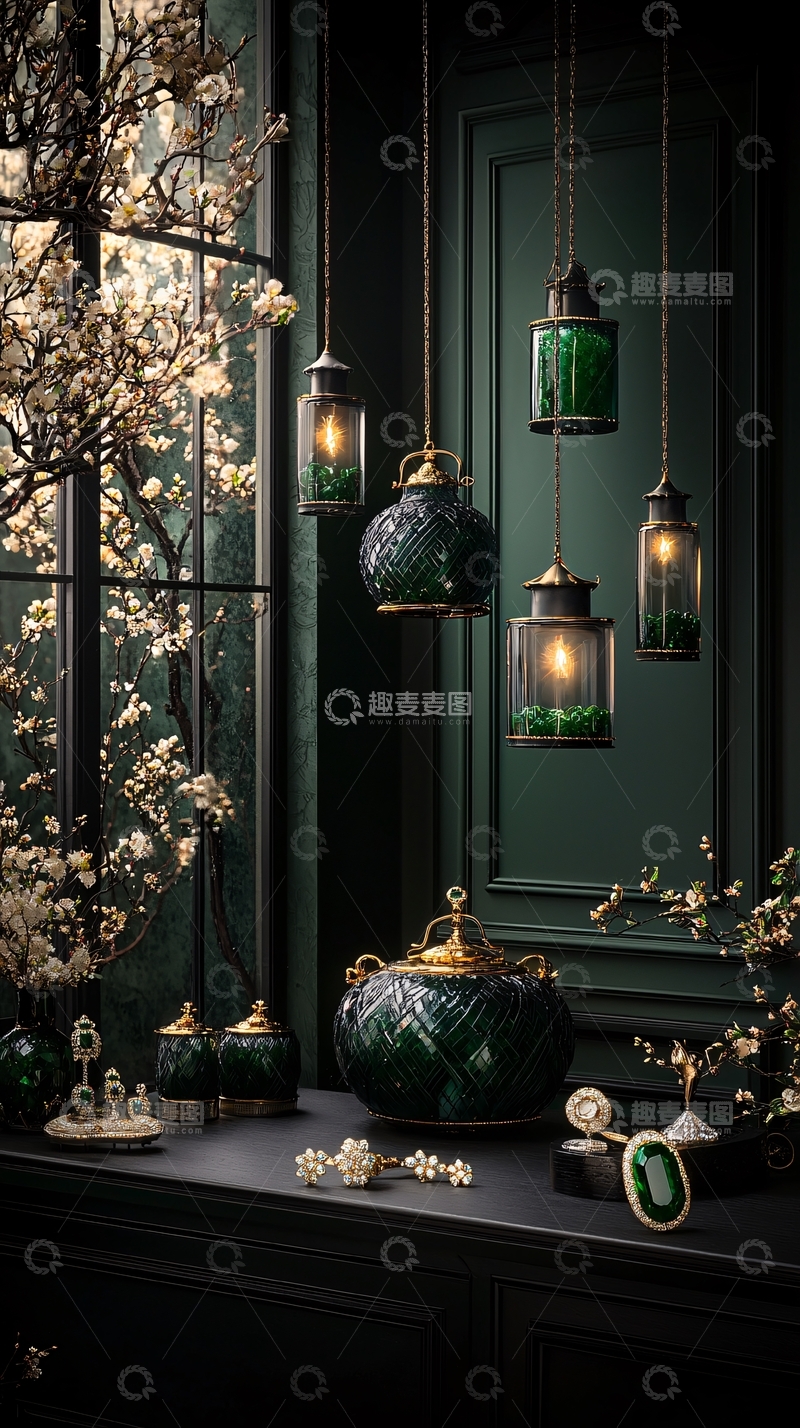 高清大图下载【趣麦麦图】绿色复古灯具