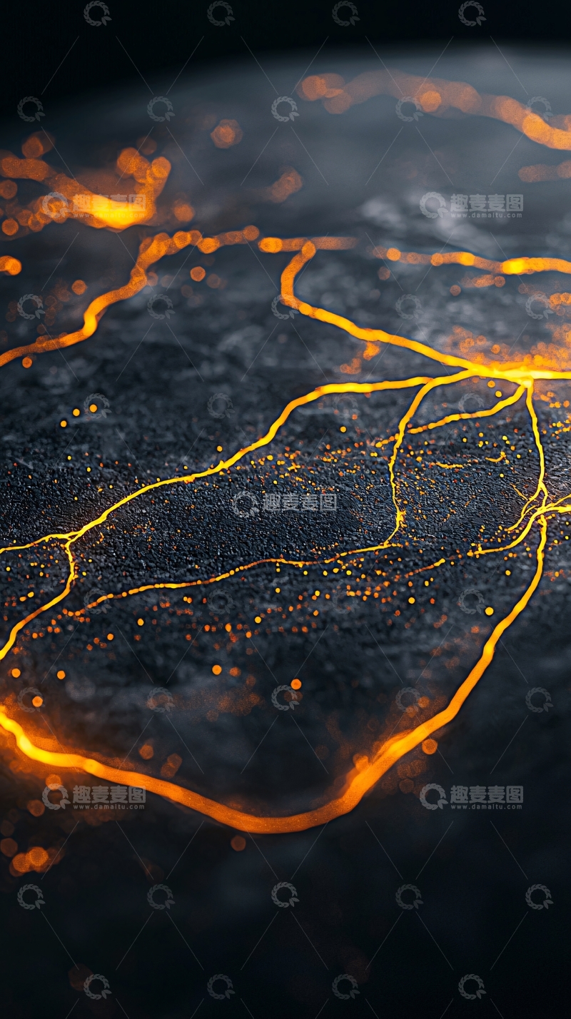 高清大图下载【趣麦麦图】金色裂纹在黑色背景上