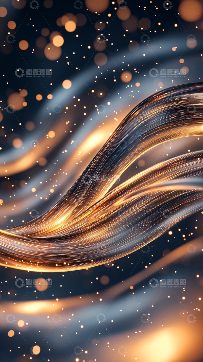 高清大图下载【趣麦麦图】金色光线在黑暗背景中流动