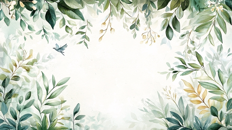 高清大图下载【趣麦麦图】绿叶水彩框架背景