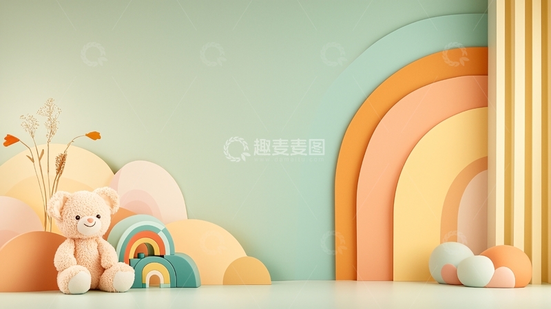 高清大图下载【趣麦麦图】柔和色彩的儿童房场景