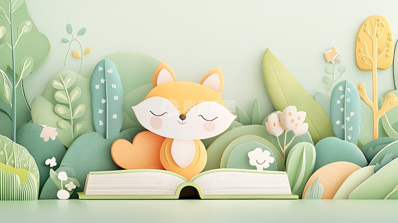 高清大图下载【趣麦麦图】卡通狐狸在书本上睡觉