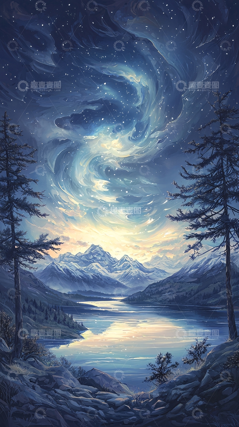 高清大图下载【趣麦麦图】星空山水倒影