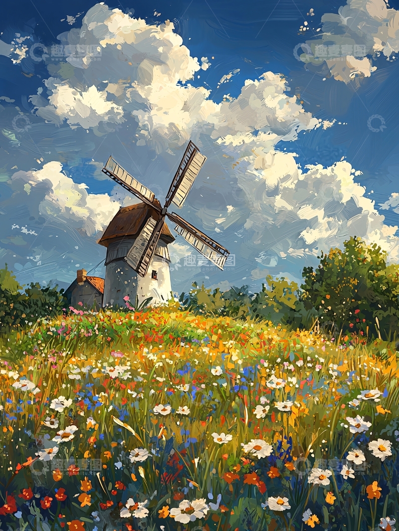 高清大图下载【趣麦麦图】油画风田园风景