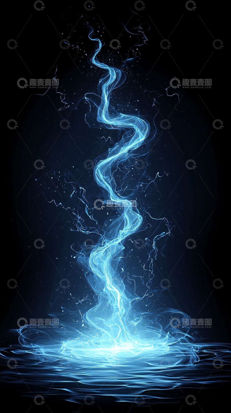 高清大图下载【趣麦麦图】蓝色的能量流在黑暗中升腾