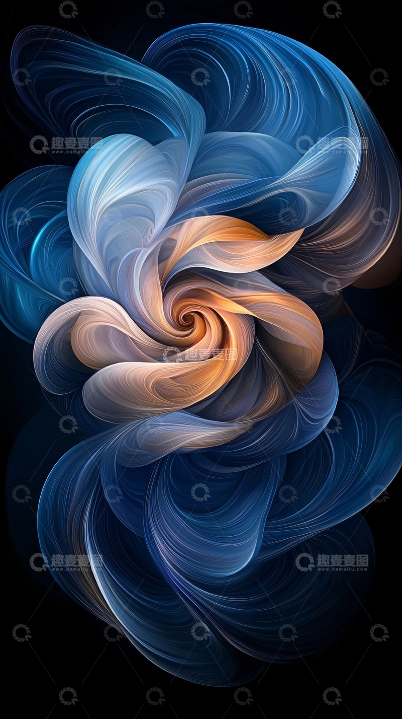 高清大图下载【趣麦麦图】蓝色金色漩涡花朵